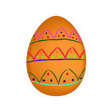 Orange Easter Egg Painted With Colored Lines