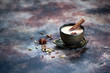 Indian masalachai masala tea cup on the old kitchen table
