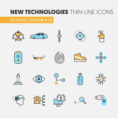 Fototapete - Modern Technologies Linear Thin Line Vector Icons Set with Smart House and Quadrocopter