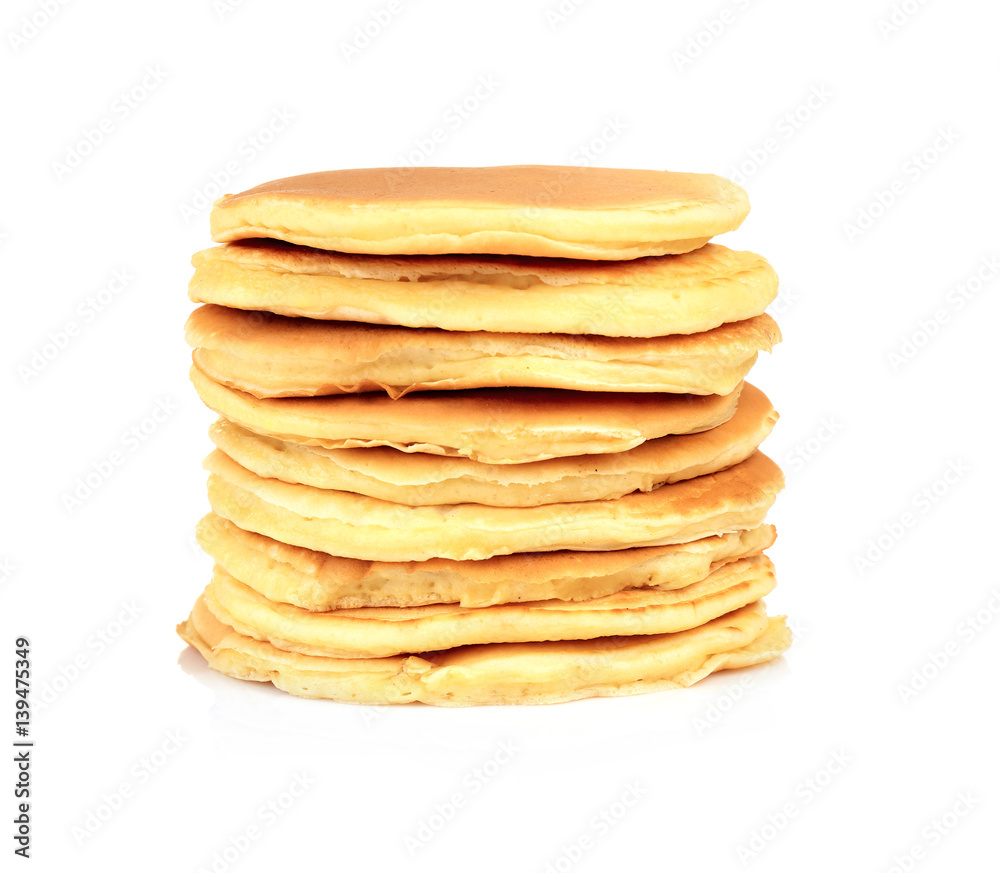Delicious pancakes on white background