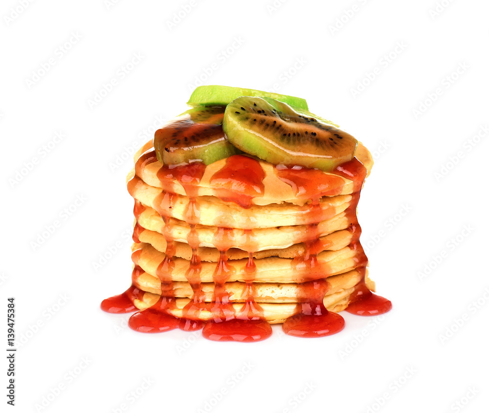 Delicious pancakes on white background