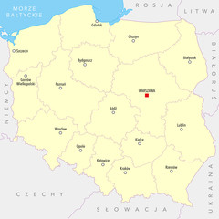  Map of Poland with cities, provinces - names in Polish