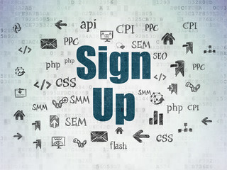 Web development concept: Sign Up on Digital Data Paper background