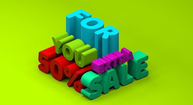 3d rendering of the text 50% extra sales