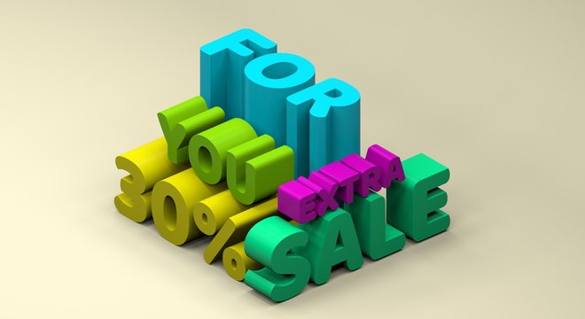 3d rendering of the text 30% extra sales