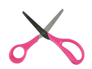 Scissors with pink plastic handel isolated on whitend