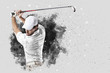 Golf Player coming out of a blast of smoke