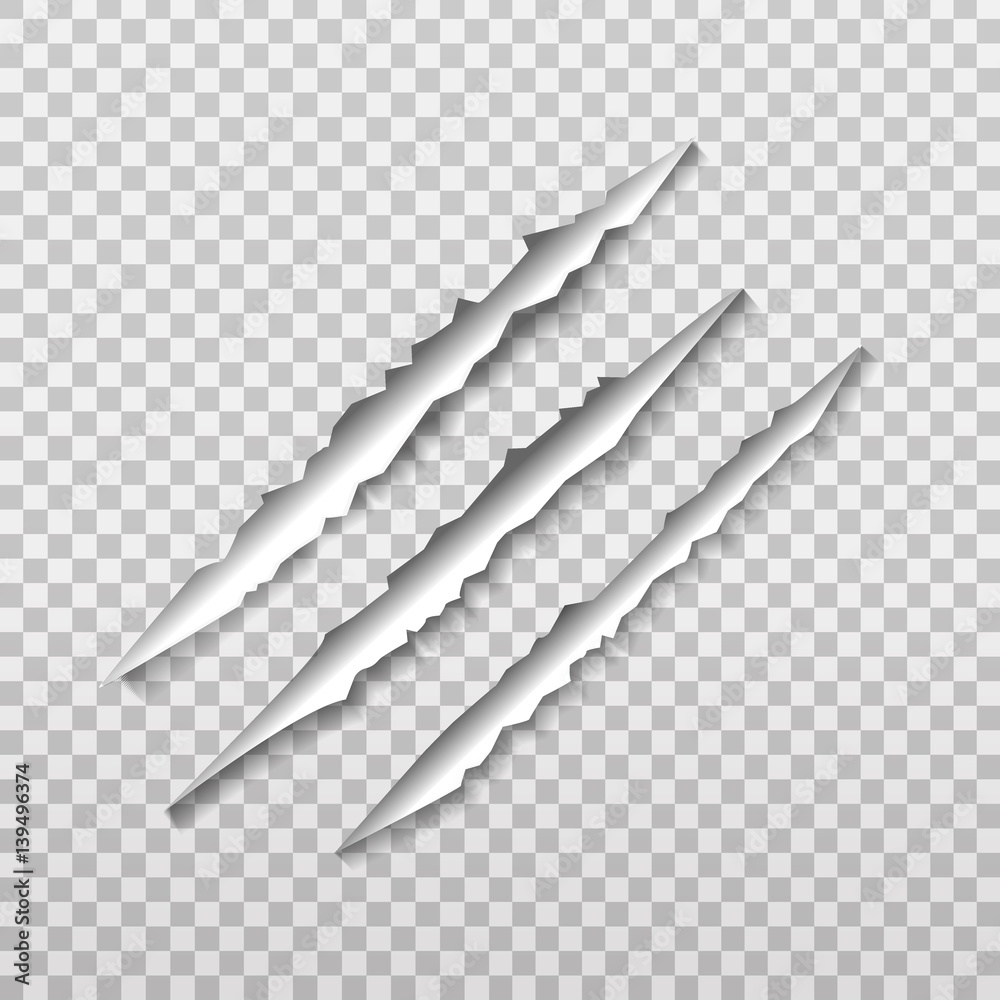 Vector claw scratch on the transparent background. - obrazy, fototapety, plakaty 