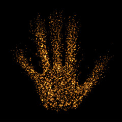Abstract hand from light particles, 3D arm. Vector illustration.