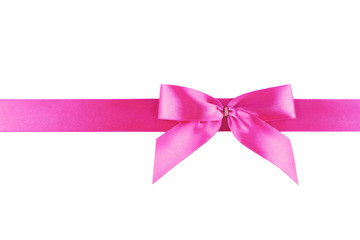 Sticker - Glossy pink ribbon with bow isolated on white background