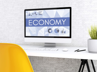 Poster - 3d Computer with word ECONOMY.