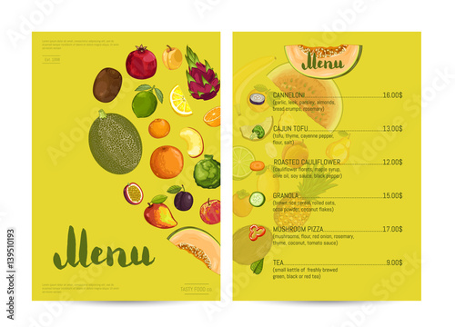 Vegetarian Restaurant Food Menu Design Vector Illustration Vegan