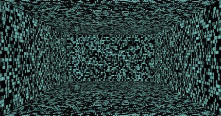 Canvas Print - Box of random binary code glowing on a black background