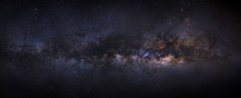 Panorama Milky Way Galaxy. Long Exposure Photograph.With Grain