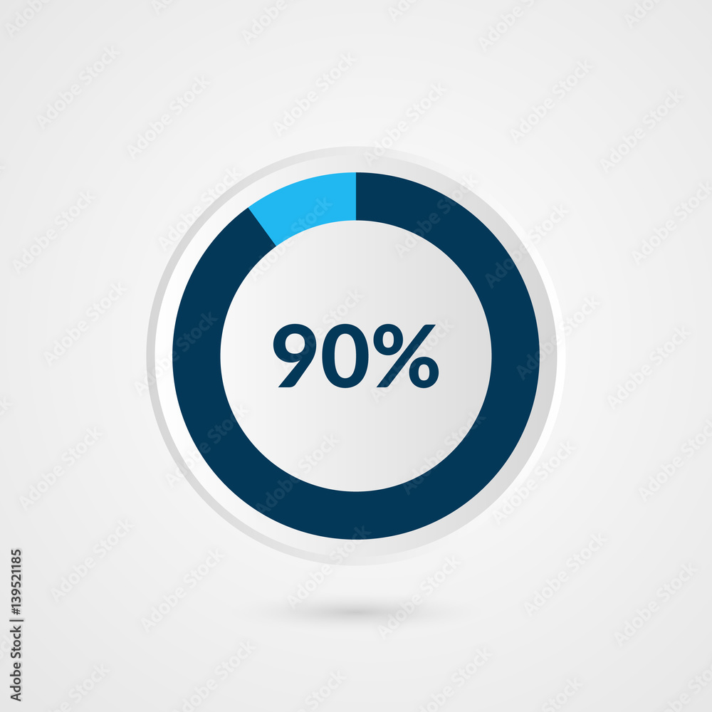 90 percent blue grey and white pie chart. Percentage vector infographics. Circle diagram business illustration - obrazy, fototapety, plakaty 
