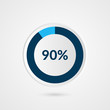 90 percent blue grey and white pie chart. Percentage vector infographics. Circle diagram business illustration