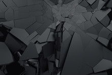 Abstract 3d Rendering Of Cracked Surface. Background With Broken Shape. Wall Destruction. Bursting With Debris. Modern Cgi Illustration. Design For Poster, Banner, Placard, Cover, Print.