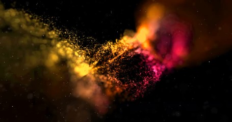Wall Mural - abstract stream array colorful glitter sparkle yellow, orange lines with particles on black background science and research concept