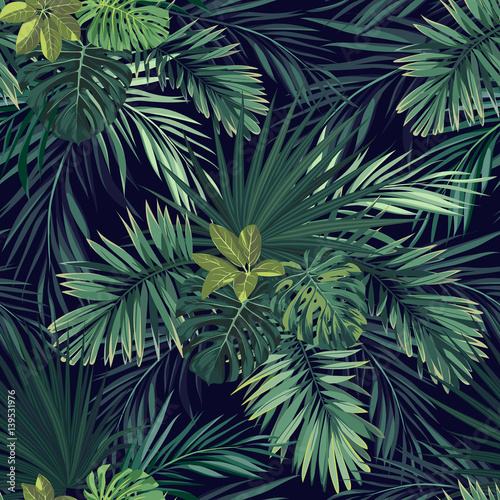 Dekoracja na wymiar  bezszwowe-recznie-rysowane-botaniczny-egzotyczny-wektor-wzor-z-zielonymi-liscmi-palmowymi-na-ciemnym-backgro