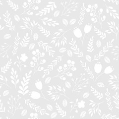 Wall Mural - Floral seamless pattern with flowers and plants