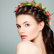 © artmim - Beautiful Spa Model with Healthy Skin and Flowers Wreath