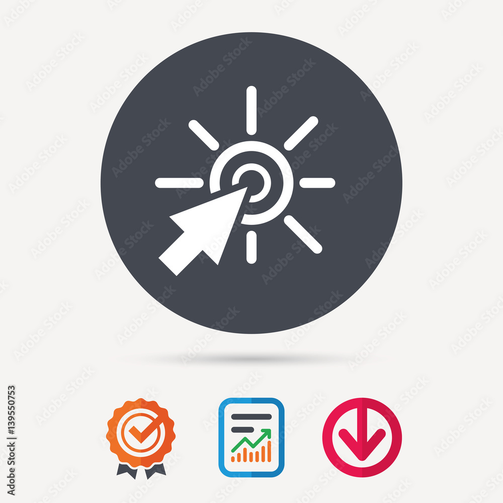 Click icon. Computer mouse cursor symbol. Report document, award medal ...