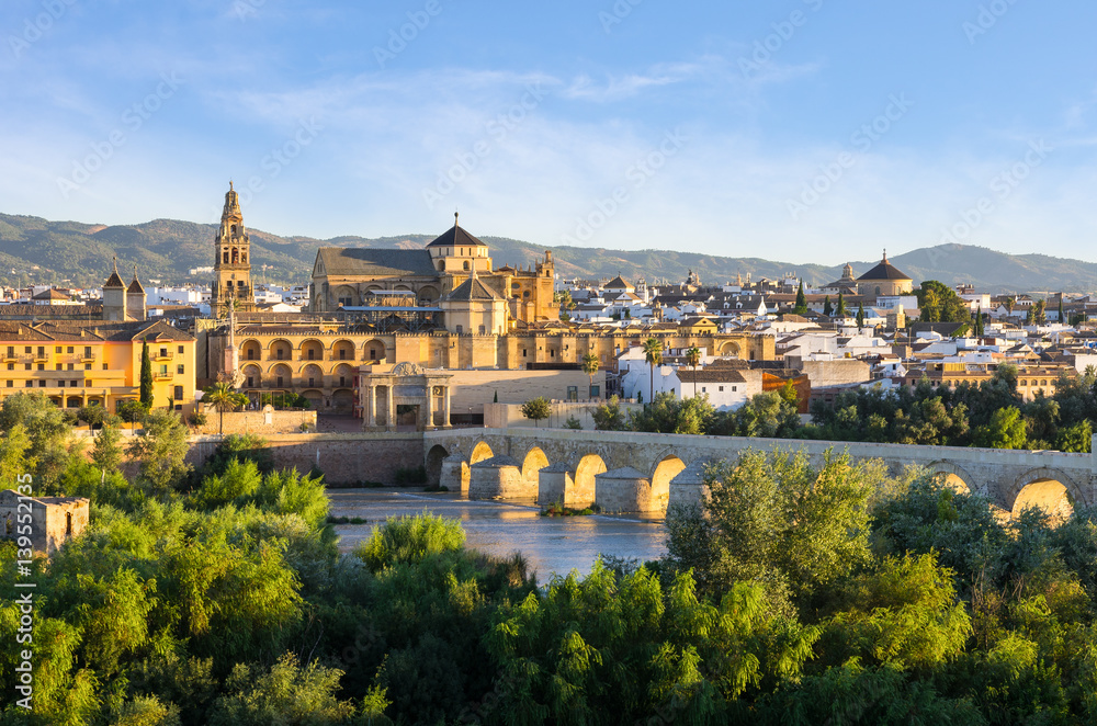 Cathedral, Mezquita and Roman bridge, Córdoba, Spain - obrazy, fototapety, plakaty 