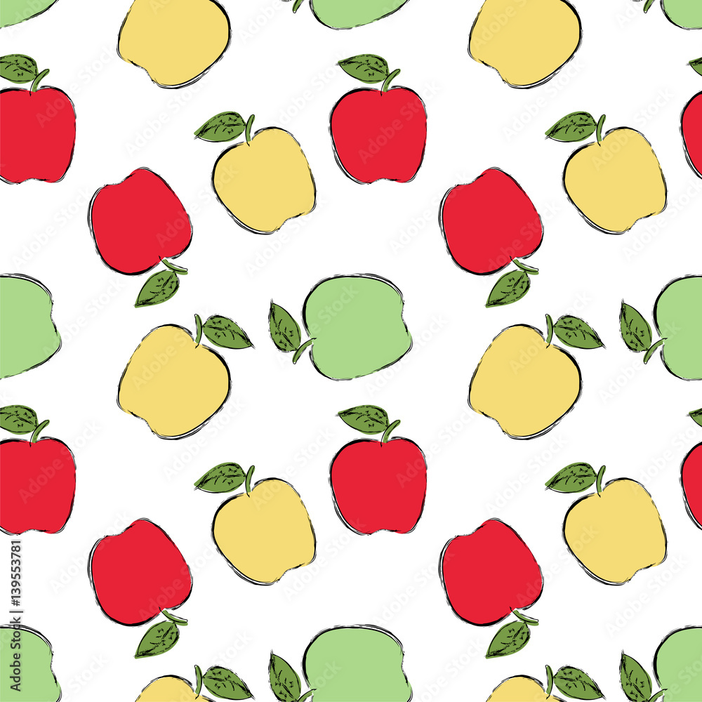 Seamless pattern with abstract cute apples. Vector illustration, sketch ...