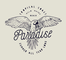 Paradise Parrot Vintage Label Print 