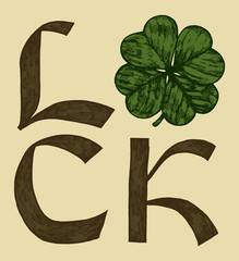 Wall Mural - vintage medieval irish luck print with four leaf clover