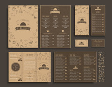 Set Of A4 Menu, Folding Brochures And Flyers Narrow For A Restaurant Or Cafe.