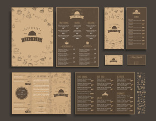 Fototapete - Set of A4 menu, folding brochures and flyers narrow for a restaurant or cafe.