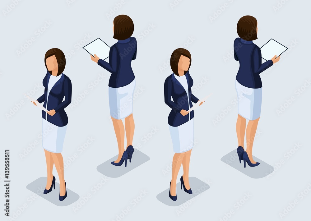 Trend Isometric People Set 7, 3D business woman in business suits ...