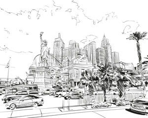 Las Vegas city hand drawn.USA. Nevada. Street sketch, vector illustration