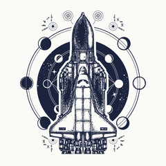 Wall Mural - space shuttle tattoo art. symbol of space research, the flight to new galaxies. space shuttle taking
