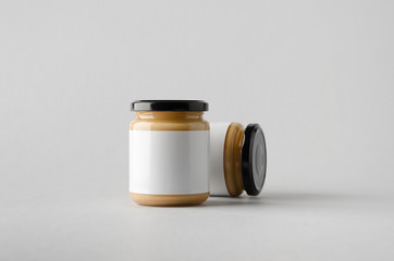 Wall Mural - peanut / almond / nut butter jar mock-up - two jars. blank label