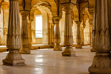 Pillared Hall In A Palace Bathed In Light, Jaipur, Rajasthan, India