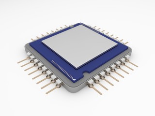 Fototapete - A microprocessor or CPU in a pure white background. Isolated photo of microprocessor with white space for custom text.3d render.