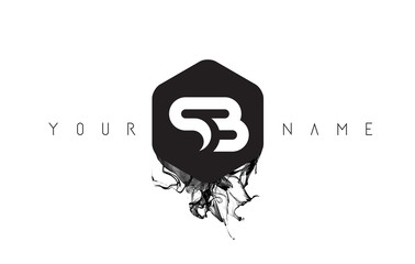 SB Letter Logo Design with Black Ink Spill