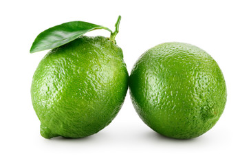 Wall Mural - Lime. Fresh fruit with leaf isolated on white background.