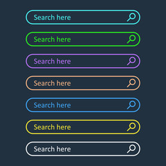 Poster - Search bar field. Set vector interface elements with search button. Flat vector illustration on dark blue background.