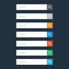 Fototapete - Search bar field. Set vector interface elements with search button. Flat vector illustration on dark blue background.