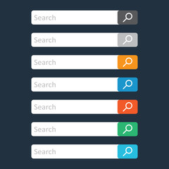 Poster - Search bar field. Set vector interface elements with search button. Flat vector illustration on dark blue background.