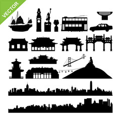 Canvas Print - Hong Kong landmark and skyline silhouettes vector