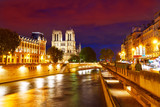Fototapeta Dziecięca - Notre Dame cathedral sunset in Paris France