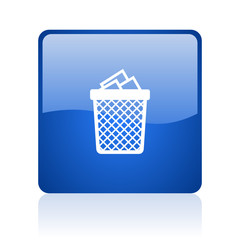 Leinwandbilder - Trash can blue square glossy vector web icon. Modern design internet button for smartphone applications
