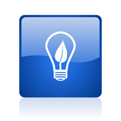 Aufkleber - Green energy light bulb blue square glossy vector web icon. Modern design internet button for smartphone applications