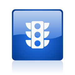 Fototapete - Traffic lights blue square glossy vector web icon. Modern design internet button for smartphone applications