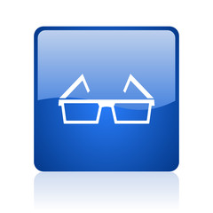 Aufkleber - 3d glasses blue square glossy vector web icon. Modern design internet button for smartphone applications