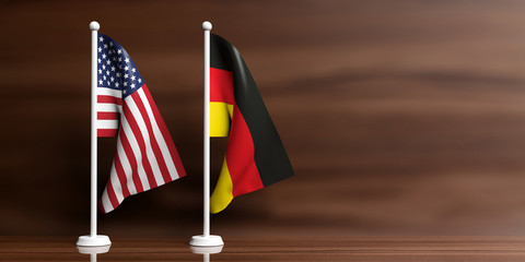 Canvas Print - Germany and USA flags on wooden background. 3d illustration